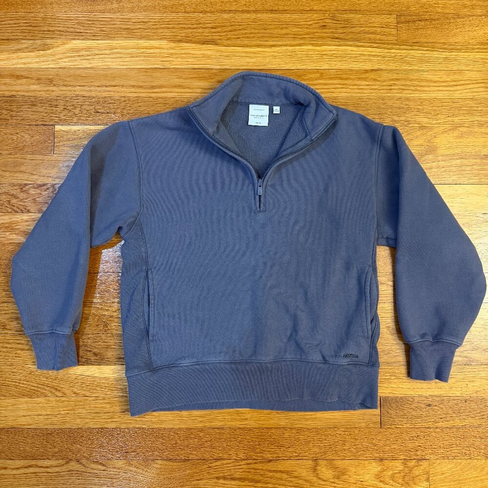 Aritzia Sweatfleece Cozy Fleece Boyfriend 1/4 Zip Sweatshirt Blued-Gray Size XXS